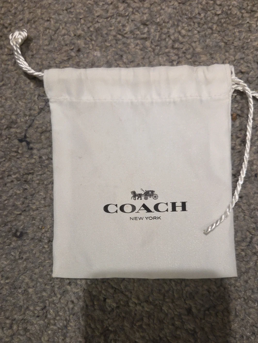 Coach White Drawstring Logo Pouch with Silver Cord